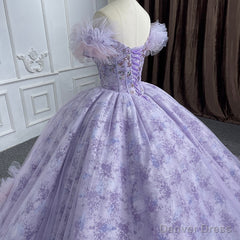 Quinceaera lace Off-the-Shoulder Ball Gown Purple Sequined Dress