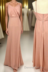 Straps Blush Pink Chiffon Straps Long Bridesmaid Dresses