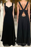 Princess Black Chiffon A Line Long Bridesmaid Dresses