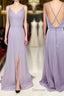 Double Straps Light Purple A Line Long Bridesmaid Dresses
