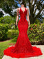 V Neck Mermaid Prom Dress, African Mermaid Prom Dress, Sequin Lace Wedding Dresses