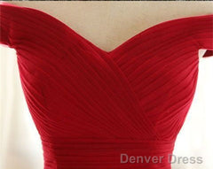 Red A Line Off Shoulder Floor Length Tulle Prom Dress, Off Shoulder Graduation Dress, Red Formal Dress