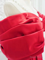 Red A-Line Off Shoulder Satin Long Prom Dress, Red Long Formal Dress