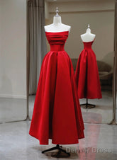 Red A-Line Satin Scoop Long Prom Dress Party Dress, Red Satin Evening Dress