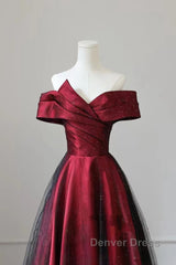 Red And Black Satin Party Dresses Prom Dresses, A-Line Satin Evening Dresses