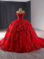 Red Ball Gowns Lace Tiers Prom Dresses