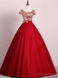 Red Ball Gowns Satin Embroidery Quinceanera Dresses