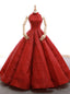 Red Ball Gowns Sequins High Neck Backless Wedding Dresses