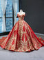 Red Ball Gowns Sequins Off the Shoulder Luxury Prom Dresses