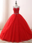 Red Ball Gowns Spaghetti Straps Tulle Sweet 16 Dresses With Beading