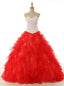 Red Ball Gowns Sweetheart Neck Organza Beading Wedding Dresses