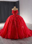 Red Ball Gowns Tulle 3D Flower Beading Prom Dresses