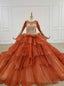 Red Ball Gowns Tulle Beading Sequins Long Sleeve Wedding Dresses