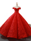 Red Ball Gowns Tulle Lace Appliques Off the Shoulder Prom Dresses