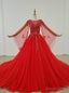 Red Ball Gown Tulle Long Sleeve Beading Sequins Wedding Dress