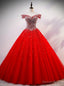Red Ball Gowns Tulle off the Shoulder Beading Sequins Quinceanera Dresses