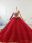 Red Ball Gowns Tulle One Shoulder Long Sleeve Appliques Wedding Dresses