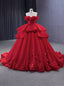 Red Ball Gowns Tulle Strapless 3D Flower Prom Dresses