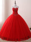 Red Ball Gowns Tulle Sweetheart Neck Sweet 16 Dressess With Beading