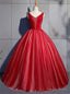 Red Ball Gowns Tulle V Neck Pearls Quinceanera Dresses