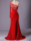 Red Bling One Shoulder Beads Crystal Vestido Para Formatura Longo Sexy Dresses