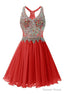 Red Chiffon Crystal Homecoming Dresses