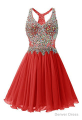 Red Chiffon Crystal Homecoming Dress