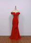 Red Chiffon Mermaid Off Shoulder Wedding Prom Dress, Red Long Prom Dresses