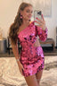 Red Cut Glass Mirror One Sleeve Cutout Short Cocktail Gowns