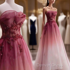 Red Gradient Prom Dresses Vintage Strapless Red Wedding Dresses Evening Dresses