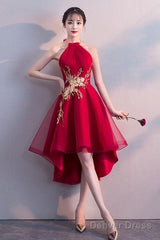 Red High Low Halter Stylish Formal Dress, Cute Party Dresses