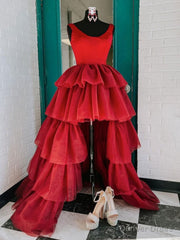 Red High Low Prom Dresses, Red High Low Formal Evening Dresses