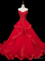 Red Lace and Tulle Gorgeous Off Shoulder Princess Sweet 16 Dresses, Red Prom Gowns