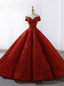 Red Lace Ball Gowns See Through Neck Cap Sleeve Wedding Dresses