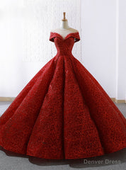 Red Lace Ball Gown See Through Neck Cap Sleeve Wedding Dress