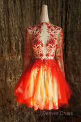 Red Lace Long Prom Dresses Red Tulle Lace Short Prom Dresses