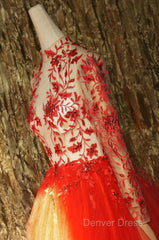 Red Lace Long Prom Dresses Red Tulle Lace Short Prom Dresses