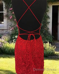 Red Lace Strappy Back Bodycon Homecoming Dresses
