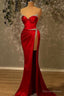 Red Long Glitter Sleeveless Prom Dresses With Side Slit