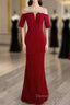 Red Mermaid Round Neckline Short Sleeves Prom Dresses, Red Prom Gowns