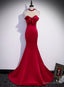 Red Mermaid Satin Long Prom Dress Prom Dress, Lace up Red Prom Dresses