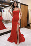 Red Mermaid Satin Scoop Neck Long Prom Dresses
