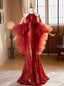 Red Mermaid Sequins Halter Prom Dresses