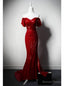 Red Mermaid Sequins Off the Shoulder Pleats Prom Dresses