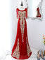 Red Mermaid Short Sleeve Sequins Prom Dresses