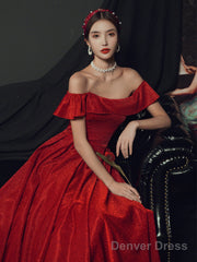 Red Off Shoulder A-Line Long Party Dress Formal Dress, Red Long Prom Dress