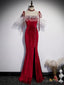 Red Off Shoulder Mermaid Long Straps Prom Dress, Red Prom Dress