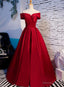 Red Off Shoulder Satin A Line Sweetheart Long Prom Dress, Red Long Prom Dress