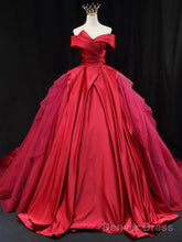 Red Off Shoulder Satin Tulle Long Prom Gown, Red Long Evening Gown