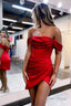 Red Off the Shoulder Asymmetrical Tight Short Homecoming Dresses